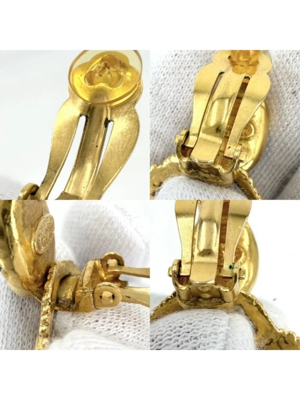 Chanel Earrings CC Logo Vintage Color Stone Gold Black